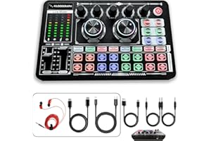KILOGOGRAPH Podcast Sound Board - Music Sound Mixer with Effects, Audio Interface for PC Mac iPhone Android, Sound Card for Streaming Recording, DJ Mixer for Beginners (F999 Plus with More Cables)
