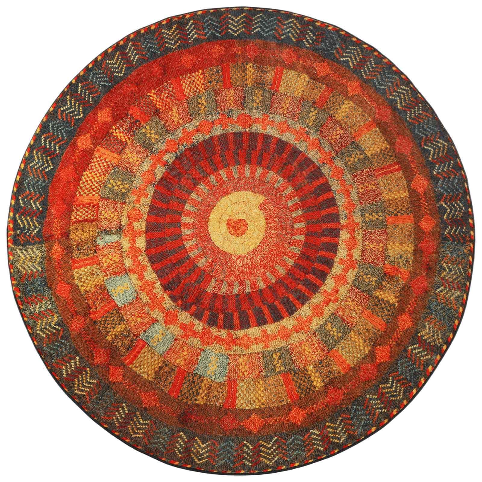 Betadistor Round Vintage 4Ft Area Rug, Luxury Vintage Boho Pattern Floor Rug, Machine Washable Carpet Floor Mat, Non Slip Soft Circle Carpet Rug for Bedroom Living Room, Red, 404-10120