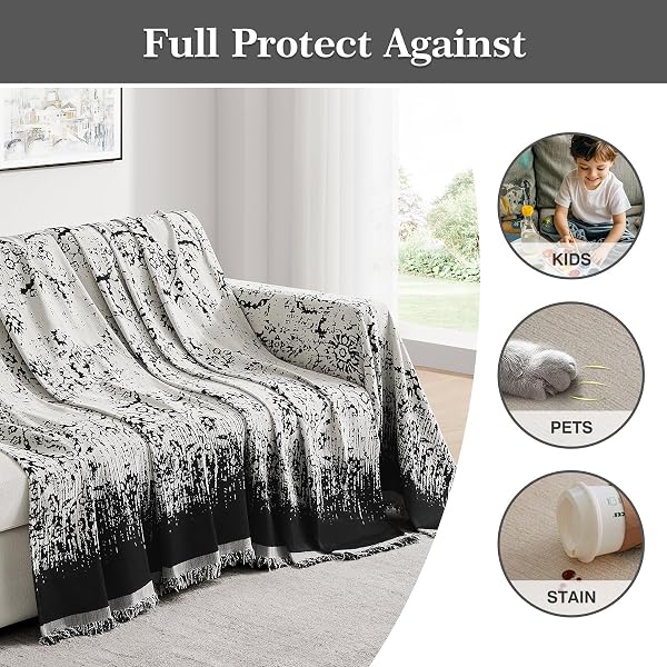 MAYMISS COUCH COVER FOR DOGS WASHABLE COUCH COVERS FOR 2 CUSHION COUCH, BLACK CHENILLE SECTIONAL COUCH COVERS L SHAPE SOFA COVER, FURNITURE PROTECTOR FOR KIDS, PETS, 91″X134″
