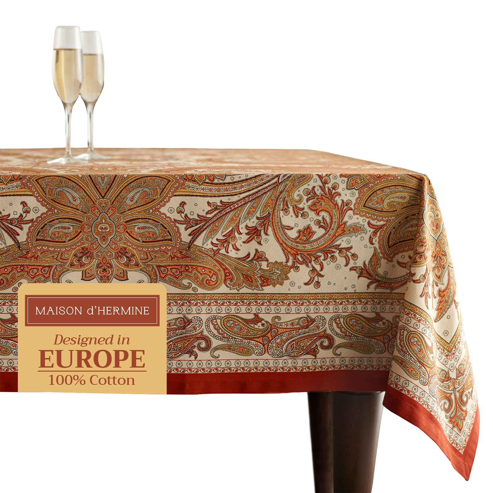 Maison d' Hermine Table Cloth Rectangle Table 100% Cotton 180 cm x 140 cm Tablecloth Reusable Everyday Use for Christmas Decorations Dining Farmhouse Home Party Festive (Kashmir Paisley)