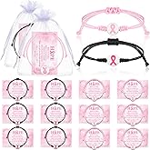 12 Pcs Breast Cancer Awareness Bracelets, Pink and Black Independent Package of Each Piece, Adjustable Ribbon Bracelets Hope Faith Strength Courage Bracelet Accessories for Women Party Supplies Favors