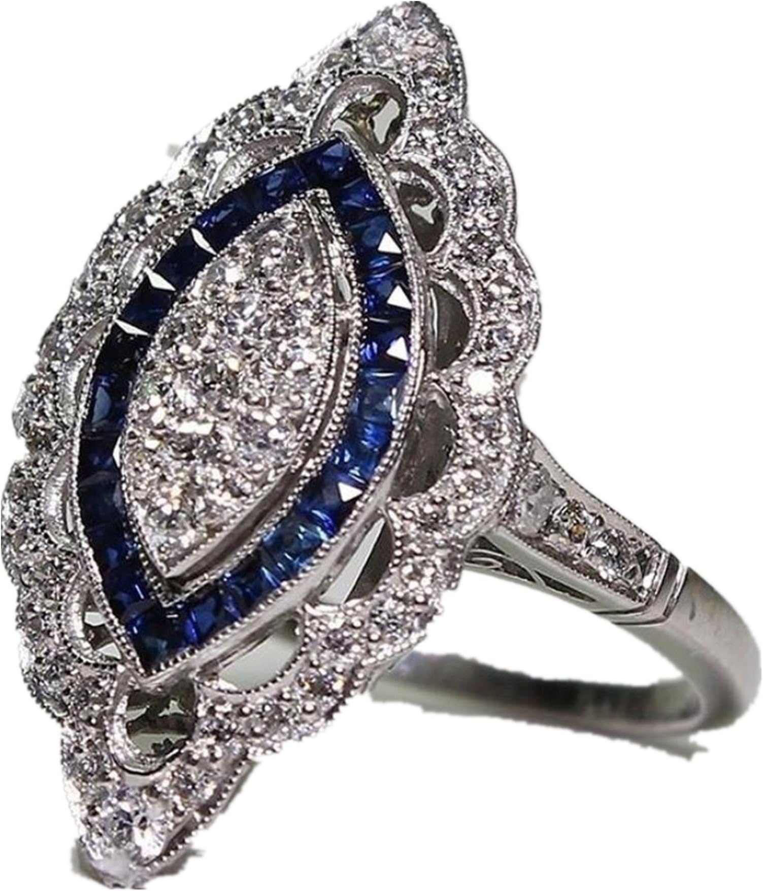 Challyhope Rings, Clearance! Fashion Elegant Studded Crystal Silver Sapphire Cubic Zirconia Diamond Band Ring Women Jewelry Gift (Silver, 10)
