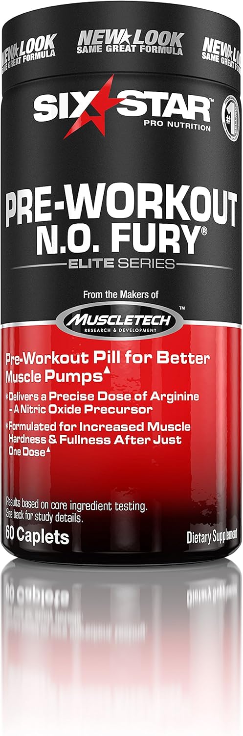 Nitric Oxide Supplement Pre Workout | Six Star Elite N.O. Fury | Pre-Workout Nitric Oxide Booster Muscle Builder | Nitric Oxide Pills for Men and Women | Workout Supplement for Men, 60 Capsules: Health & Personal Care