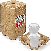 4 Cup Disposable Coffee Tray (75 Count), Commercially Compostable Cup Holder, Durable Drink Carrier for Hot or Cold Drinks, to Go Coffee Cup Holder for Food Delivery Service