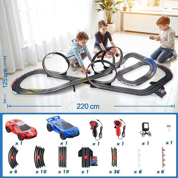 CUSOCUE HIGH-SPEED SLOT CAR RACE TRACK SETS FOR KIDS – BATTERY OR ELECTRIC TRACKS TOY WITH 2 SLOT CARS – DUAL RACING GAME LAP COUNTER RACE CAR TRACK GIFTS TOYS FOR BOYS GIRLS AGES 6 7 8 9 10 11 12