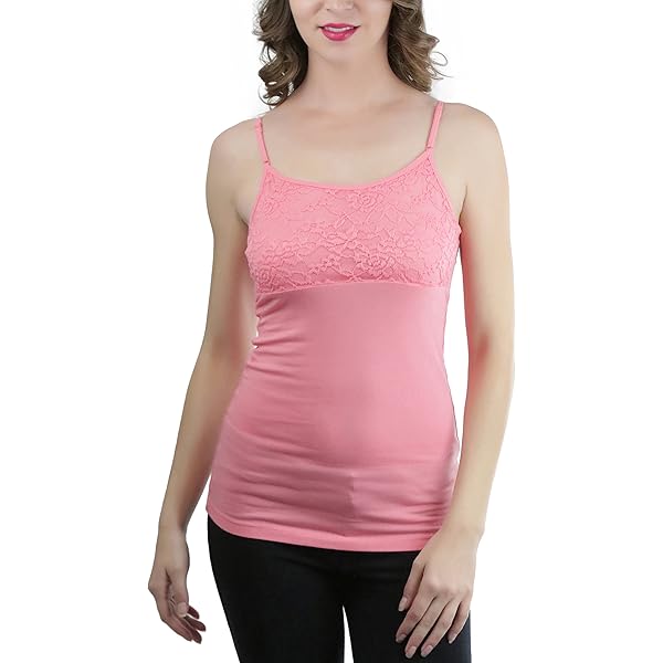 Sheer Extra Long Lace Cami w/Adjustable Straps, S, Fuchsia at