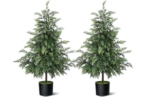 YXZZWL 3FT Real Touch Cedar Topiary Trees for Front Porch Decor, Artificial Shrubs Faux Plants Potted UV Resistant Fake Greenery for Outdoor Indoor Door Garden Farmhouse Home Decoration (Set of 2)