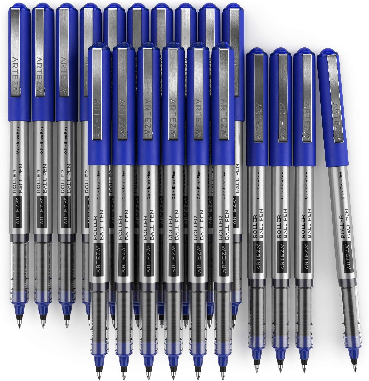 Arteza Rollerball Pens, Pack of 20, 0.5mm Blue Liquid Ink Pens for Bullet Journaling, Fine Point Rollerball, Office Supplies for Writing, Taking Notes & Sketching: Office Products