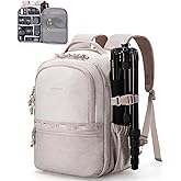 BAGSMART Camera Backpack, DSLR SLR Small Camera Bags for Photographers Compatible for Sony Canon Nikon, Shoulder Strap 2-in-1 Travel Backpack Fits 12.9" iPad, Beige