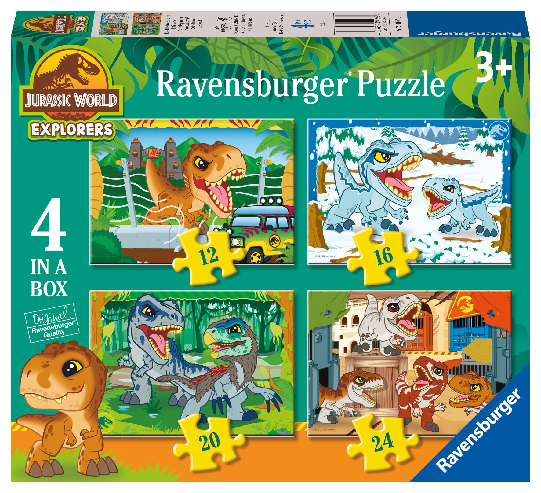 Ravensburger Jurassic World Toys (Explorers) 4 in a Box Jigsaw Puzzles for Kids Age 3 Years Up - 12, 16, 20, 24 Pieces