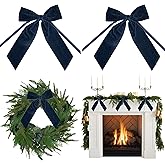 AIMUDI Navy Blue Velvet Bows 7" Premade Velvet Bows Christmas Bows for Gift Wrapping, Holiday Crafts, Wreaths, Garlands, Staircase, Home Outdoor Christmas Tree Decorations, 2 PCs