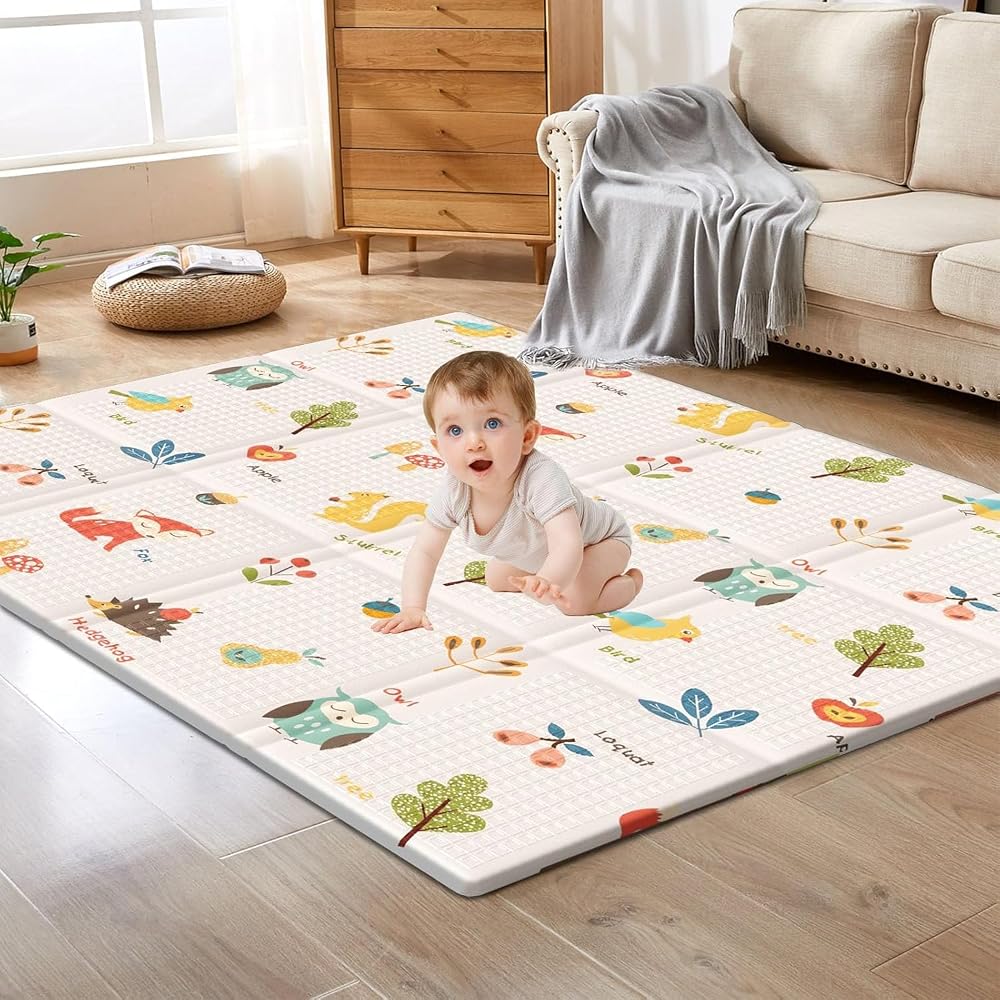 XVISHX Baby Play Mat, 50 x 50 Inch Play Mat Perfect for Use Baby Playpen, Foldable Baby Foam Playmat for Floor, Portable Wate