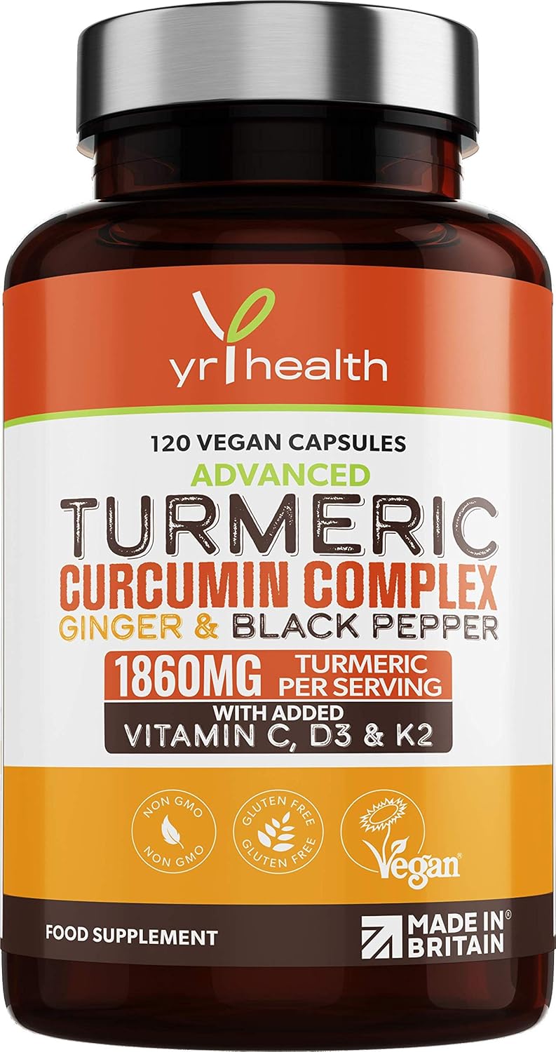 Turmeric Capsules High Strength 1860mg with Black Pepper, Ginger
