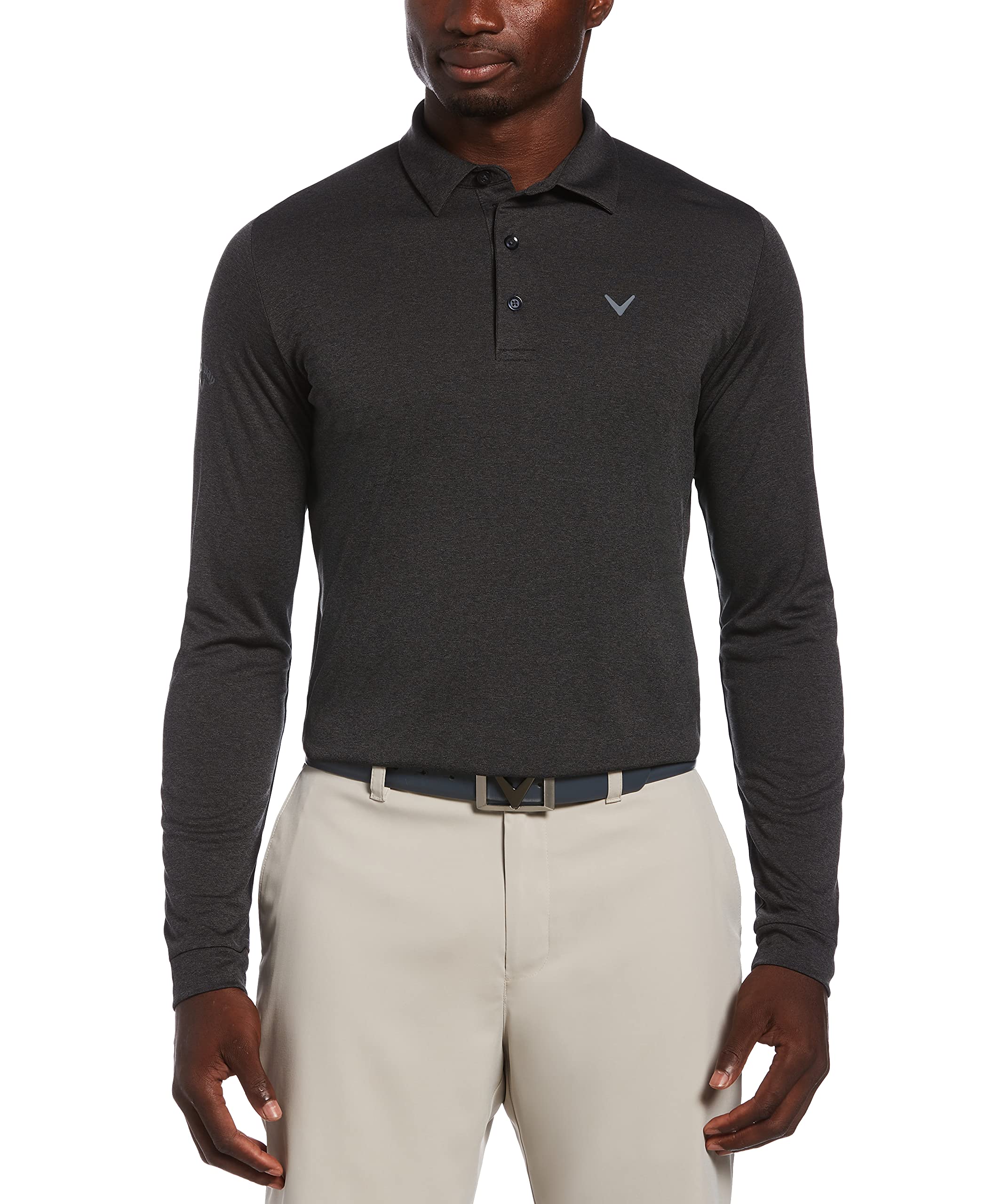 Callaway Men’s Long Sleeve Moisture Wicking Golf Polo Shirt with Stretch Fabric (Available in Big & Tall), Black Heather, 3X-Large Big