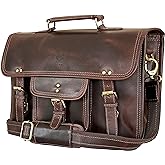RUSTIC TOWN Leather Messenger Bag for Men - Full Grain Leather Briefcase Laptop Satchel Office Crossbody Travel Bag