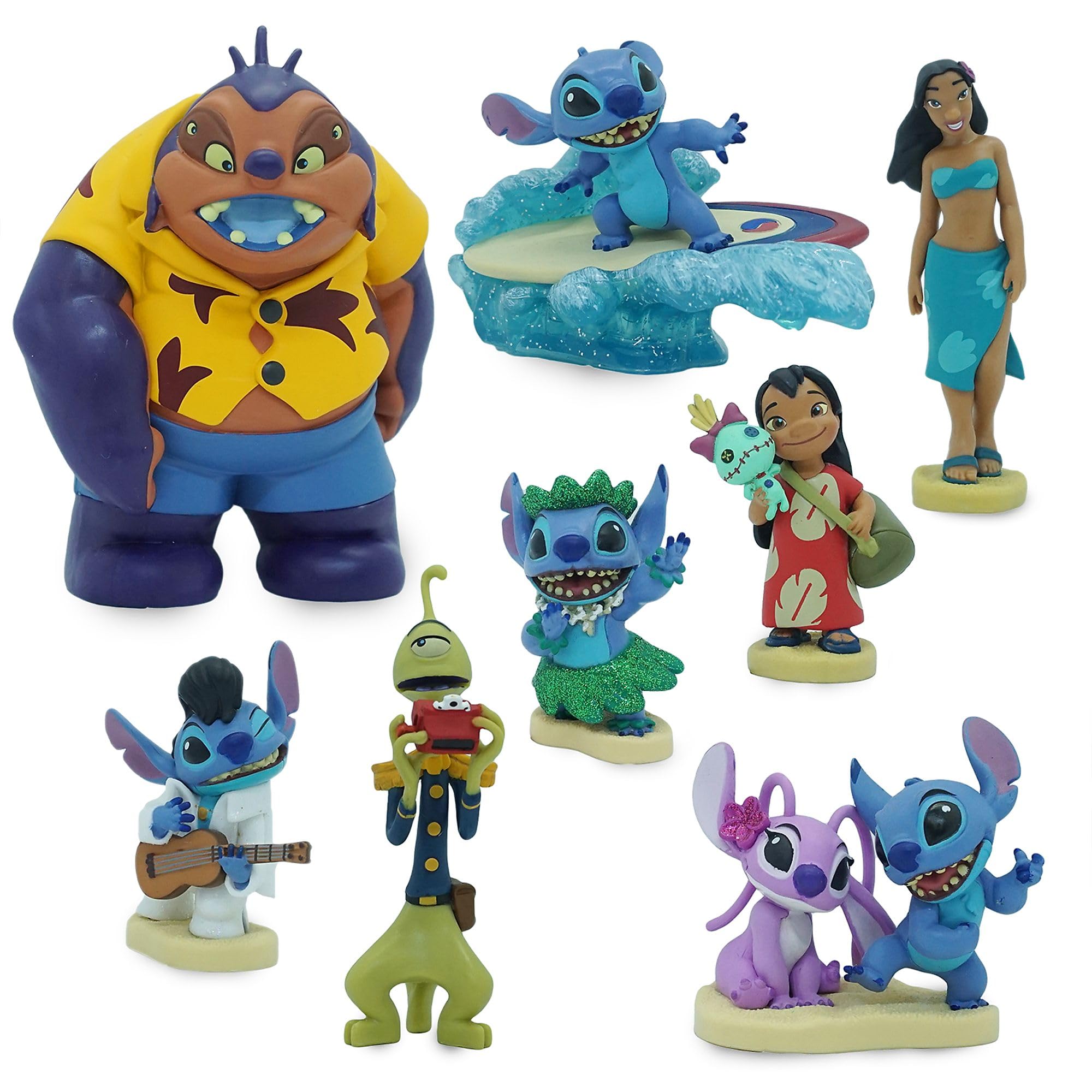 Disney Store Official Lilo & Stitch Figurine Playset, 8 Moulded Toy Figures, Includes Lilo, Stitch, Angel, Nani, Scrump, Alien Pleakley and Jumba Jookiba