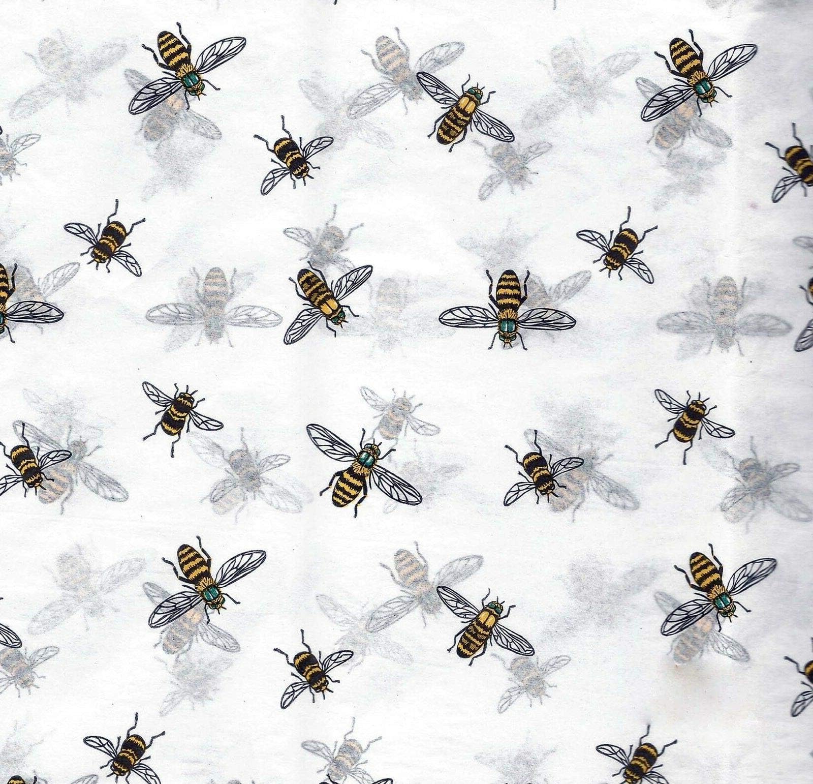 Bumble Bees On White Gift Wrapping Tissue Paper for Art DIY Crafts in Bulk # 253-10 Large 20" X 26" Sheets