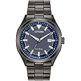 Citizen Men's Eco-Drive Weekender 3-Hand Date Watch in Black IP Stainless Steel, Blue Dial (Model: AW1147-52L)