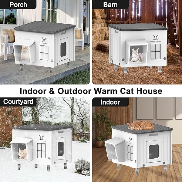 DAHIVS HEATED CAT HOUSE FOR OUTSIDE, HIGH INSULATED HEATED OUTDOOR CAT SHELTER 100% WEATHERPROOF WITH ESCAPE DOOR, ELEVATED OUTDOOR CAT HOUSE WITH HEATER FOR FERAL STRAY BARN CAT KITTY 17.7″X17″X17.5″