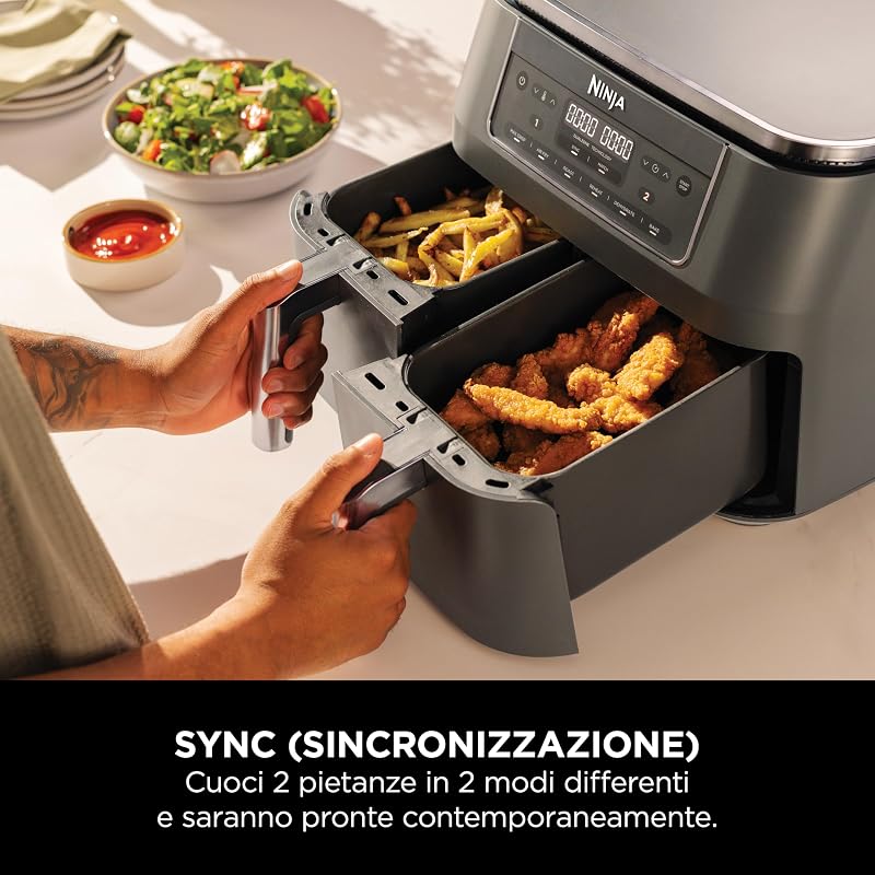 Doppia Zona, Friggitrice ad Aria Grande, 7,6L, Grigio Piombo