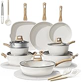 24-Piece Pots and Pans Set Non Stick, Titanium-Reinforced Ceramic Cookware Set, Long-Lasting Nonstick, PFAS-Free, Induction Compatible, Complete Kitchen Set for Everyday Cooking