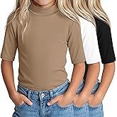 LessonZoo 3 Pack Girls' 1/2 Sleeve Mock Turtleneck Shirts Summer Elbow Length Tops Kids Half Sleeve Basic Tees Teen Shirts