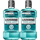 Listerine Cool Mint Antiseptic Mouthwash, Intense Mint, 33.8 fl. oz/1L x 2 | Kills 99.9% of Germs That Cause Bad Breath, Plaque, and Gingivitis, ADA-Accepted, Daily Oral Rinse for Instant Fresh Breath