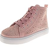 KENSIE GIRL Hightop Sneakers Sparkly Glitter Lace Up Non Slip - Kids Casual Fashion High Top Shoes (Sizes: 11-13 Little Kid / 1-4 Big Kid)