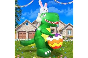 Danxilu 6 FT Easter Inflatables Outdoor Decorations, Giant Dinosaur with Egg & Bunny Blow Up Yard Decoration Built-in LEDs & Poweful Blower for Holiday Party Indoor Garden Lawn Décor