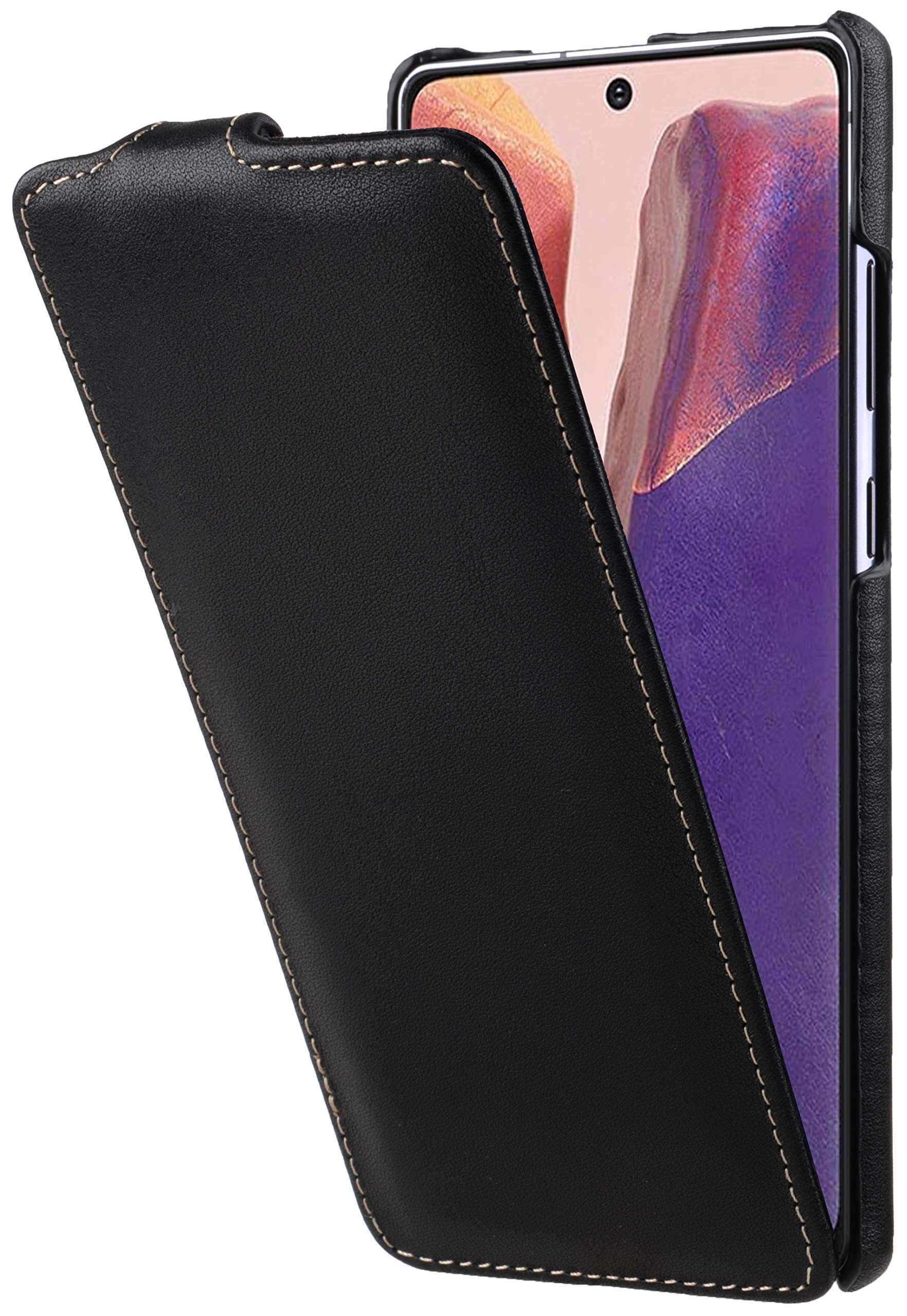 StilGut Slim Vertical Flip Case for Samsung Galaxy Note 20, Genuine Leather Samsung Galaxy Note 20 Case, Black Nappa โ image 1