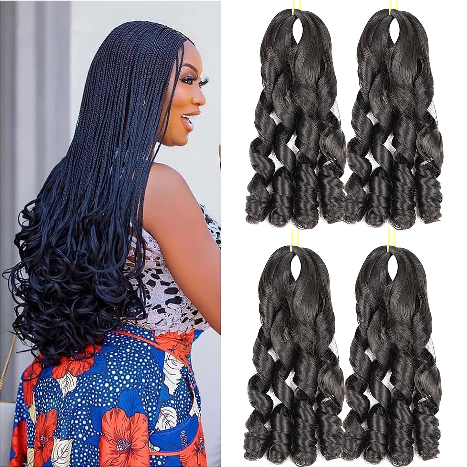 WoWCFyyds French Curl Braiding Hair 20 Inches Loose Wave Crochet Braids Hair 4 Packs Large Wavy French Curl Bouncy Braiding Hair Curly Synthetic Hair Extensions (150 g/Packs .1B) — image 1