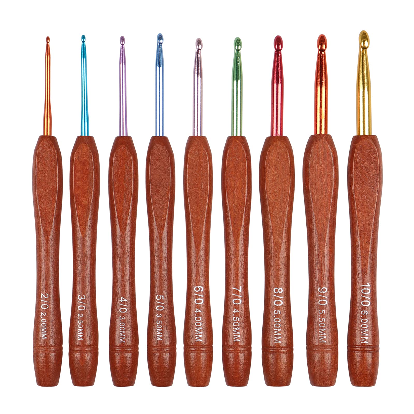 Coopay Crochet Needles, 9 Wooden Knitting Hooks 2 mm – 6 mm, Ergonomic Knitting Hook for Making Amigurumi Toys, Ideal for All Types of Patterns and Yarn or Casual Work