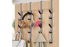 KAIFERTY Over The Door Hooks, Metal Door Hooks for Hanging, Over The Door Purse Organizer for Door Coat Hanger, Back of Shower Door Hooks for Hanging Towel Rack Clothes, Hat, Bathroom, Closet (Black-4Packs)