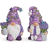 Hodao 2PCS Lavender Dream Gnome Set - Purple Fragrance Wonderland Journey Spring Swedish Tomte Elf Dwarf Figurines Summer Gnome Indoor Home Decor Gift (Lavender)