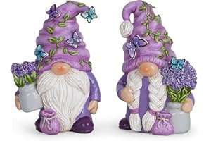 Hodao 2PCS Lavender Dream Gnome Set - Purple Fragrance Wonderland Journey Spring Swedish Tomte Elf Dwarf Figurines Summer Gnome Indoor Home Decor Gift (Lavender)