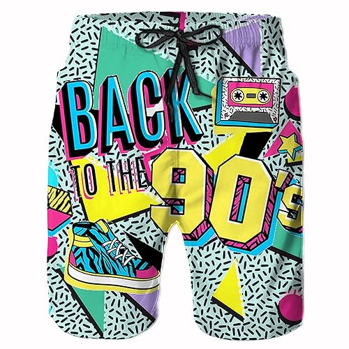 CHILL·TEK 90s Shorts for Men 80s Swim Trunks Quick Dry Back to 90s
