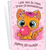 Chuck's Card-O-Rama Great Granddaughter Birthday Card - coloring book page inside - Made in Chicago - Large Card Opens to 10" x 7.75" - Extra Thick Paper - 95424 - With Love