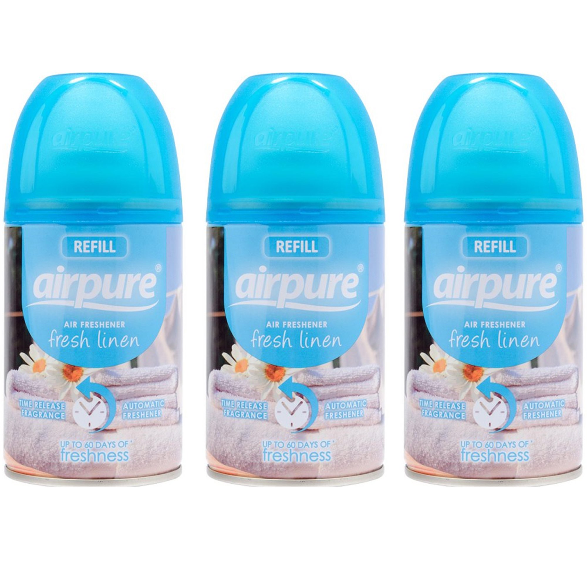 airpure 3 X FRESHMATIC Automatic Spray Refills 250ML Fresh Linen AIRWICK Compatible, Blue, Pack of 3