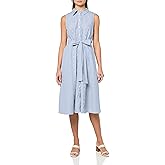 Tommy Hilfiger Womens Sleeveless Collared Button Front Tie Waist Midi Shirt Dress