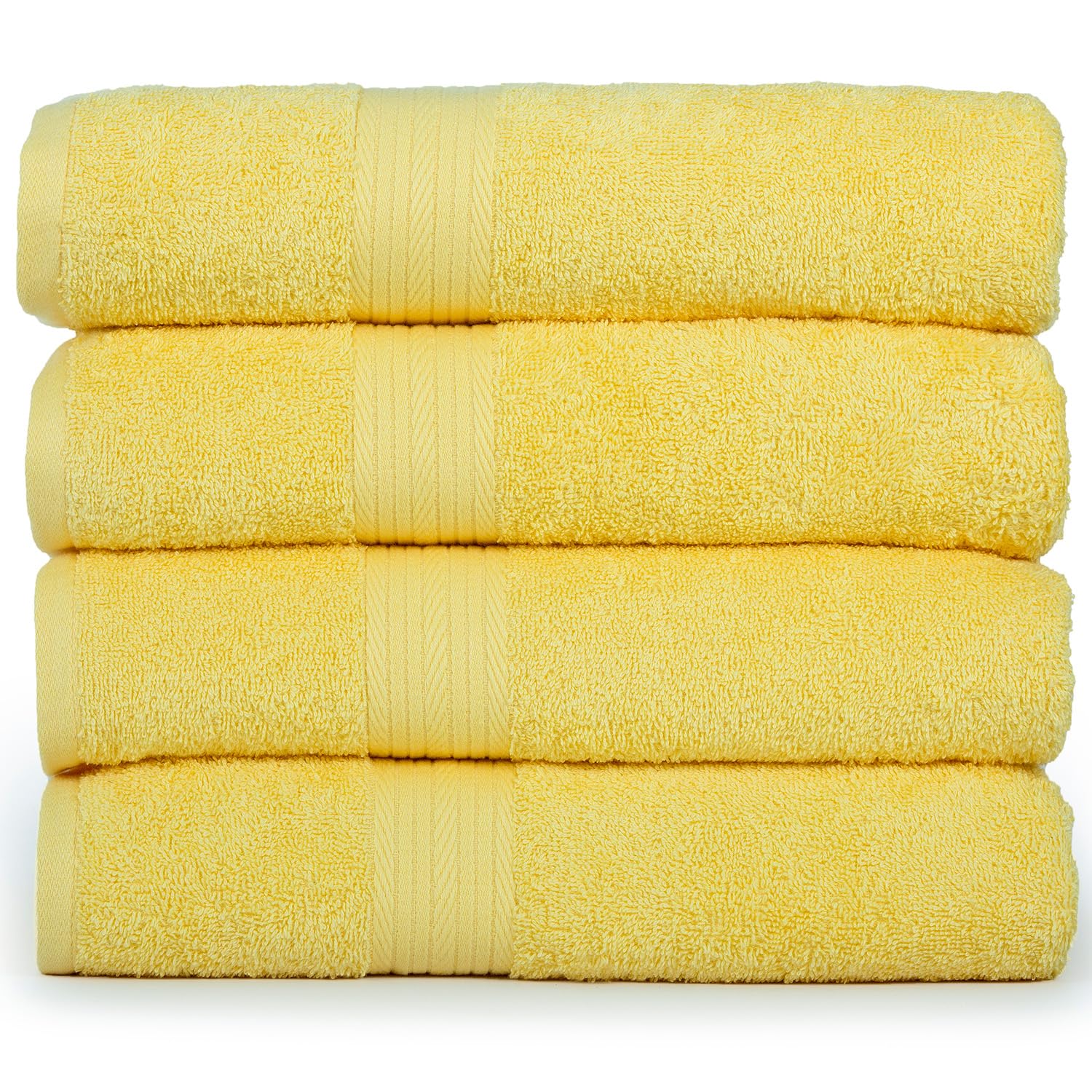 Ample Decor Hand Towel Set of 4, 46 CM X 72 CM 600 GSM 100% Cotton – Quick Drying Super Absorbent – For Hotel, Spa, Bathroom, Gym – Yellow