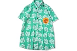 YuDanae Unisex Shirt Cosplay Costume Short Sleeve Button up Tops for Adults Kids Mens Women Girls Boys