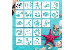 FELIXCRAFT Summer Stencils for Painting, 20PCS 3 Inch Plastic Beach Stencils for Crafts Reusable, Small Stencils for Painting on Wood Canvas Rock, Funny Sea Life Stencils for Home Decor & DIY Projects