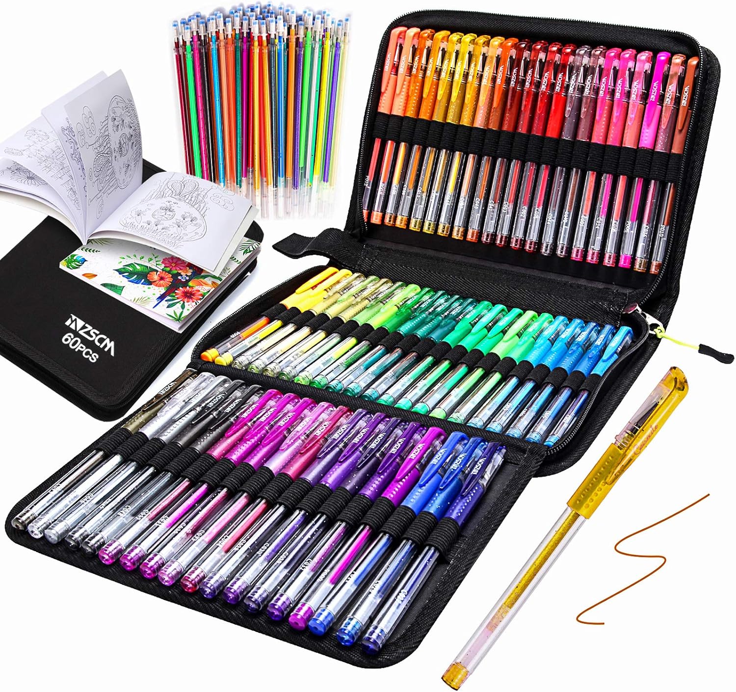 Gel Pens for Adult Coloring Books, Glitter Neon Gel Pens Set Include 60 Colors Gel Marker Pens, 60 Matching Color Refills, for Kids Drawing Gift Card Art Crafts Doodling Scrapbooks Journaling: Office Products