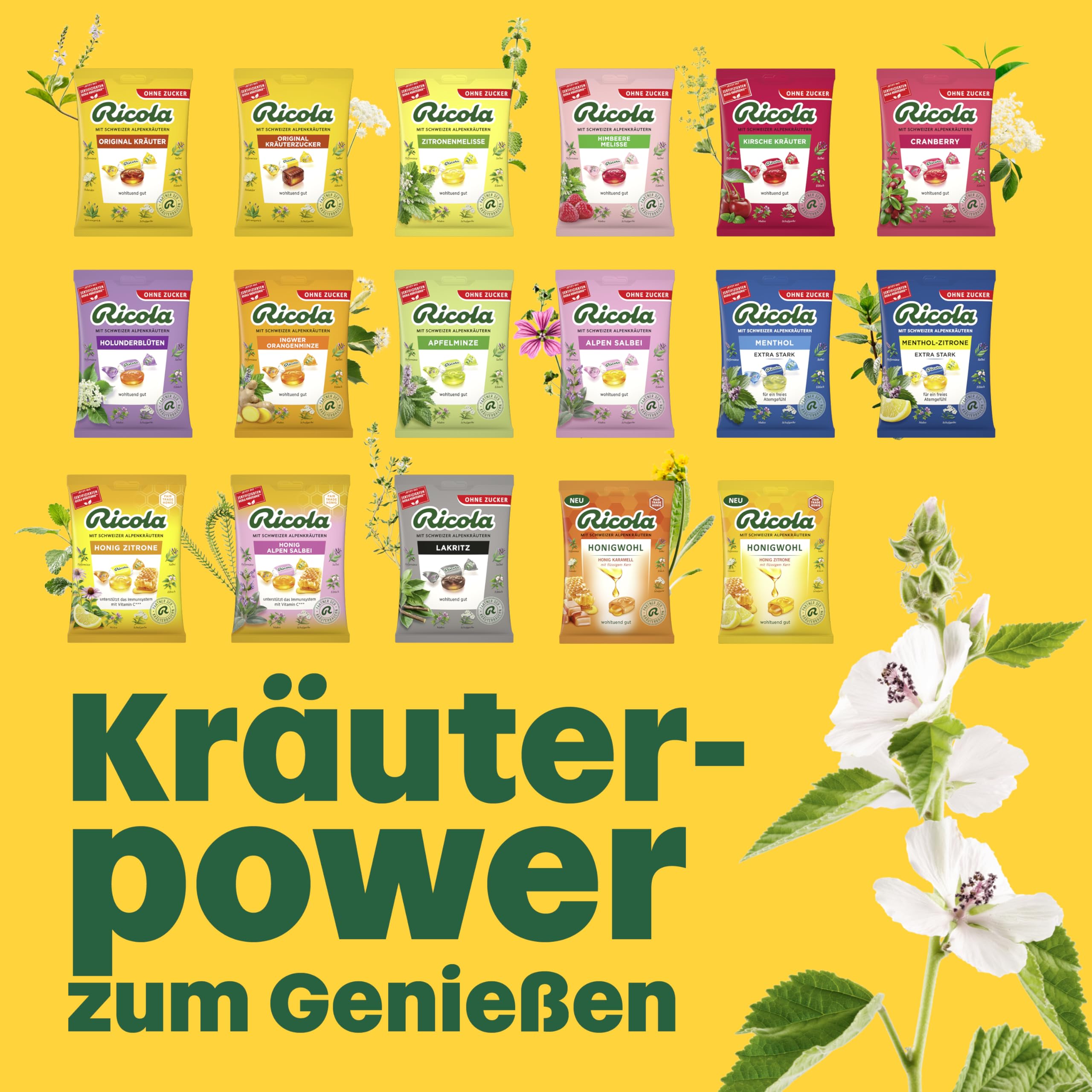 Ricola Original Kräuter, 75g Beutel Original Schweizer Kräuter-Bonbons mit 13 Schweizer Alpenkräutern, zuckerfrei, 1 x 75g, vegan 5