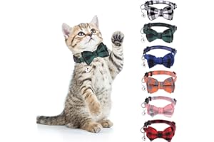 DragonflyDreams 6 PCS Cat Collars with Bow Tie and Bell,Cat Collars Plaid,Breakaway Adjustable Cat Bow Tie Collars,Cute Bow Tie Suitable for Kittens Or Certain Puppies