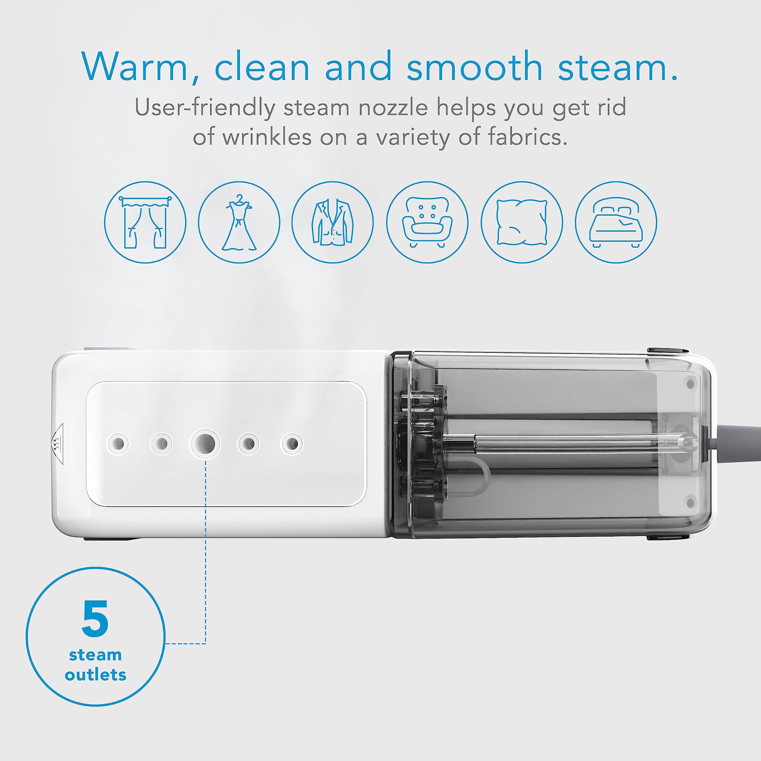 Steamfast NOMAD Travel-Size Garment Steamer for Clothes, Curtains, and Fabric,Chemical Free, Portable Handheld Steamer, White