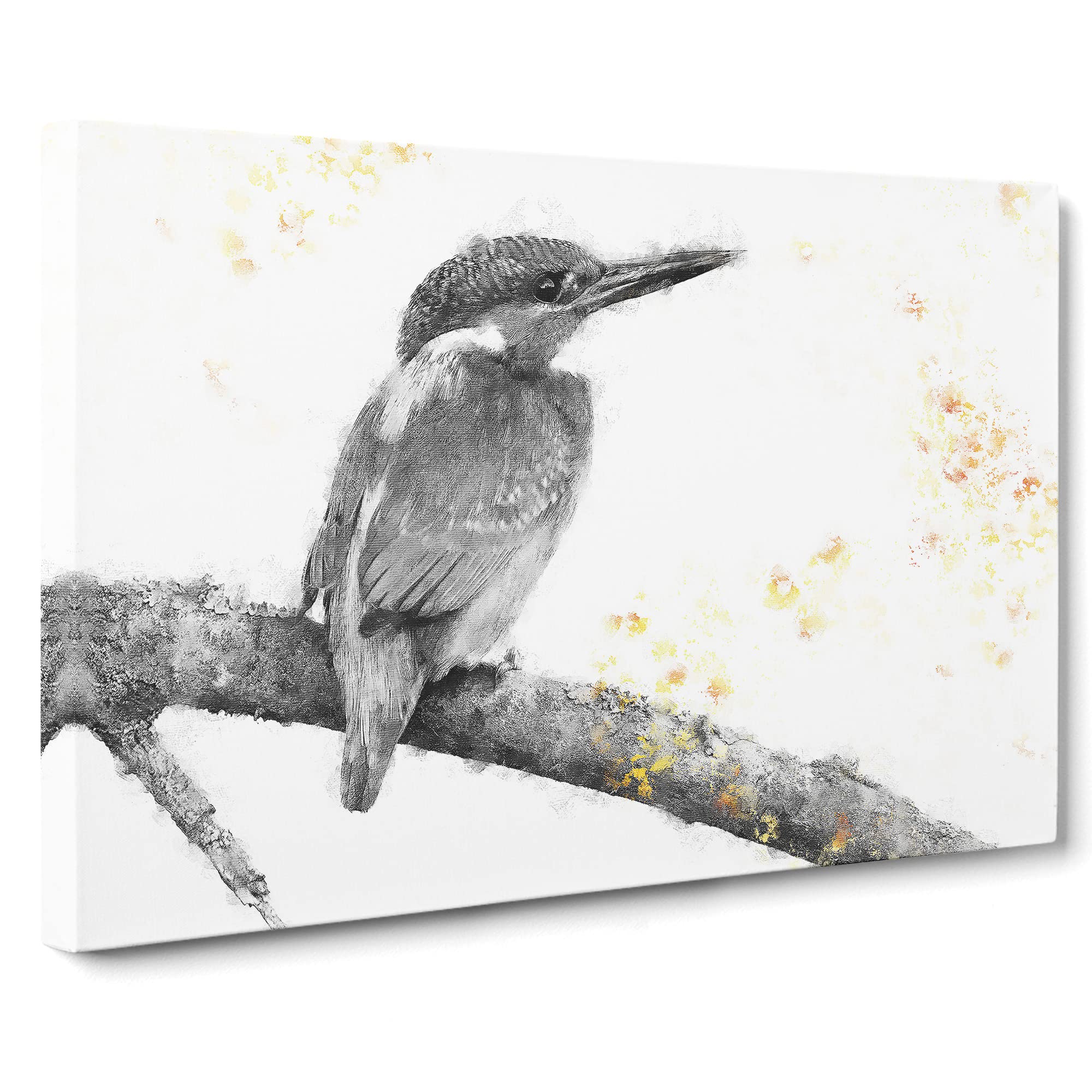 Kingfisher Bird On A Branch Canvas Print | Gallery Wrapped 30mm Frame Wall Art | 20x14 inches | Ready to Hang | Modern Animals Picture | Living Room Bedroom Lounge Office