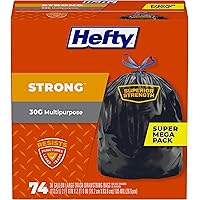 Hefty Strong Multipurpose Large Black Garbage Bags - 30 Gallon, 74 Count