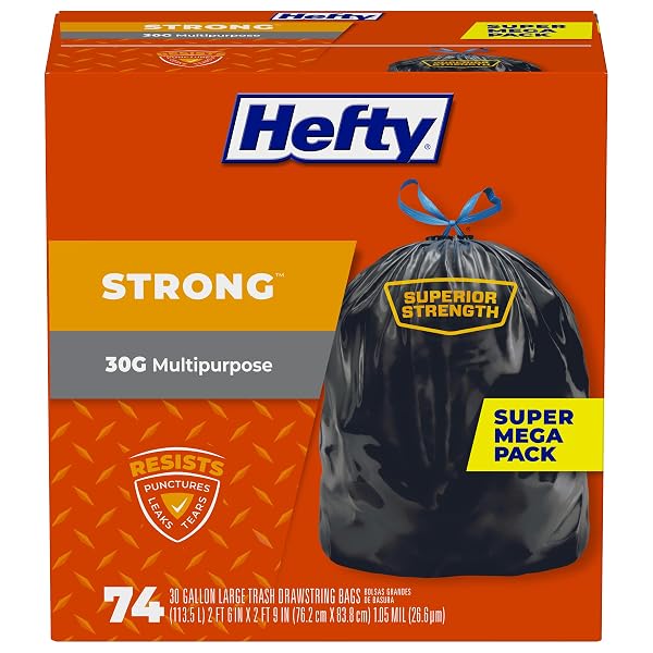 HEFTY STRONG LARGE TRASH BAGS, BLACK, 30 GALLON,...