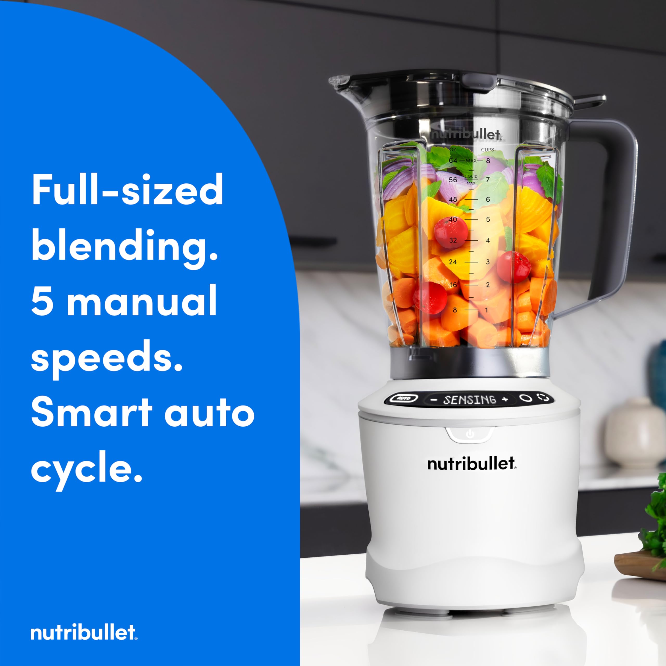 Nutribullet SmartSense licuadora grande de 5 velocidades, 1400 vatios, blanco mate